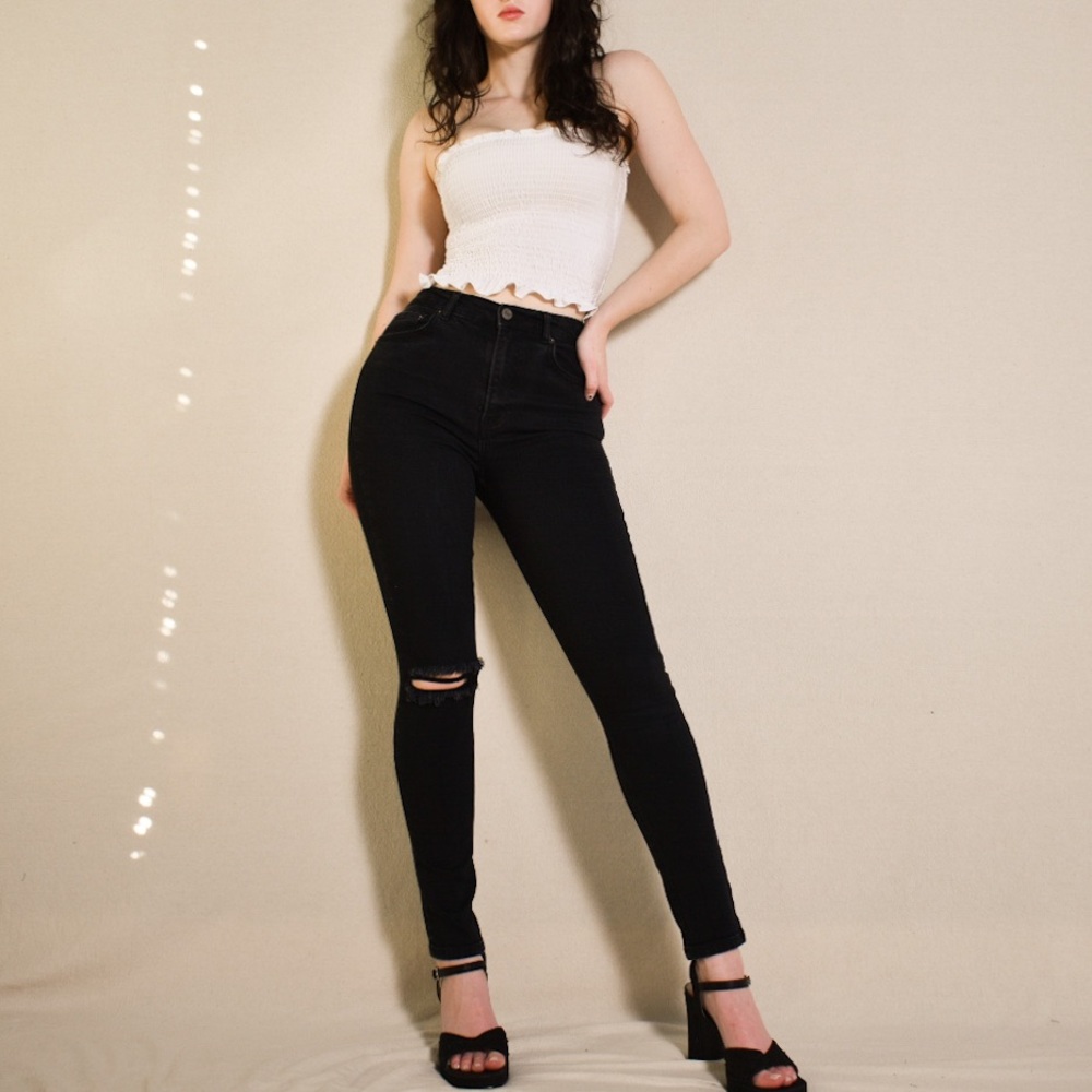 Reformation Harper Distressed High Rise Skinny Jeans